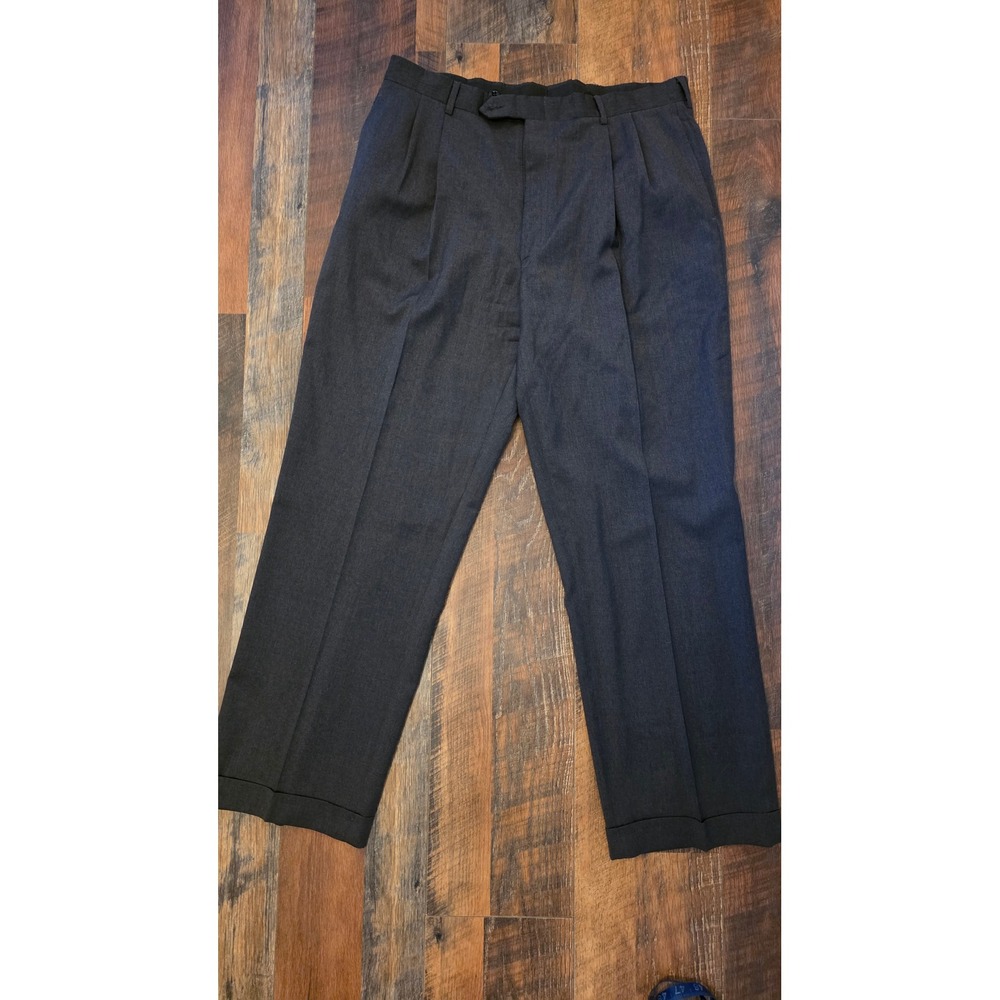 Jos. A. Bank Mens Charcoal Gray 100% Pure Wool Pleated Cuffed Dress Pants 36x30